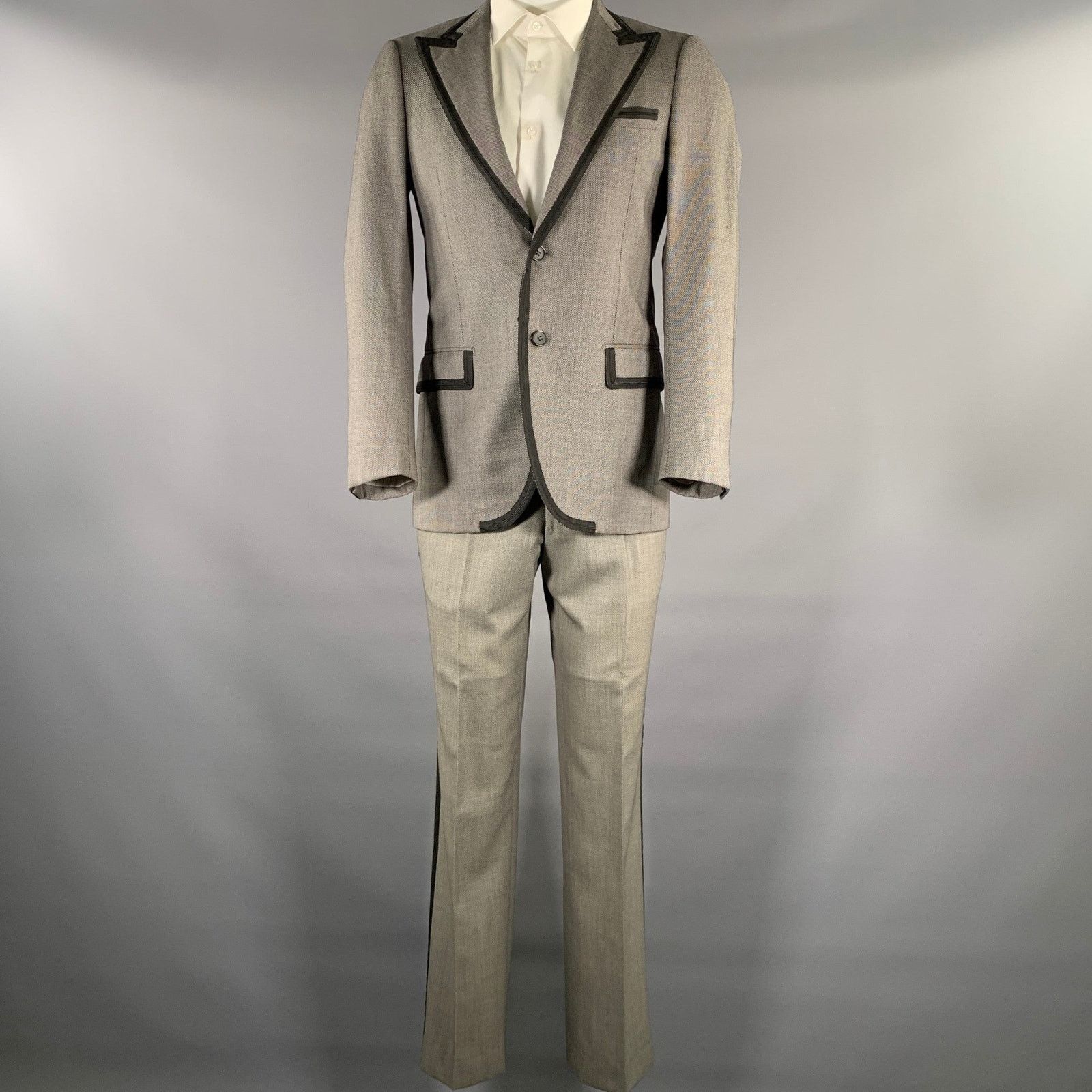 Simon Spurr SIMON SPURR 36R Grey Black Nailhead Wool Peak Lapel Suit Size 36R - 2 Thumbnail