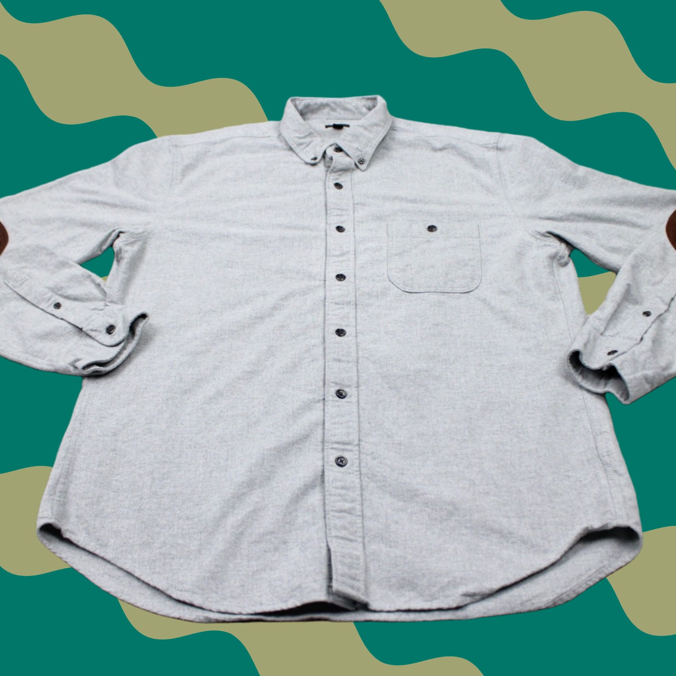 J.Crew J.CREW Shirt Mens Large Gray Cotton with Leather Elbow Patches L/S Button Down Size US L / EU 52-54 / 3 - 1 Thumbnail