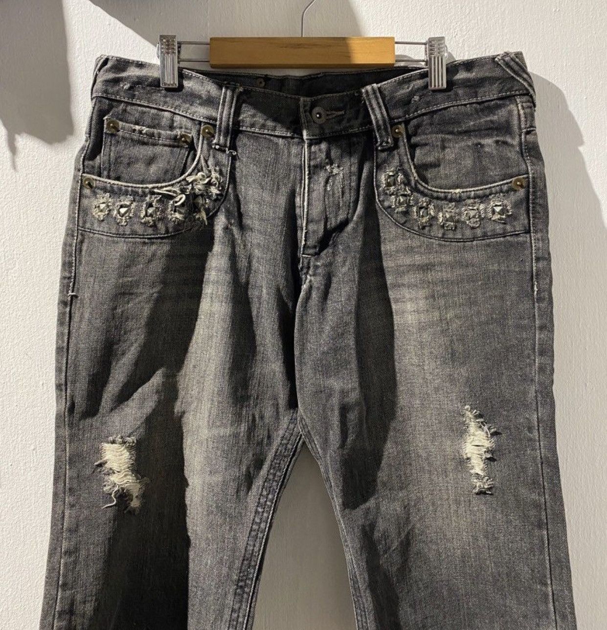 14th Addiction SICK PUNK🔥SEMANTIC STUDDED Flare distressed Size US 35 - 3 Thumbnail