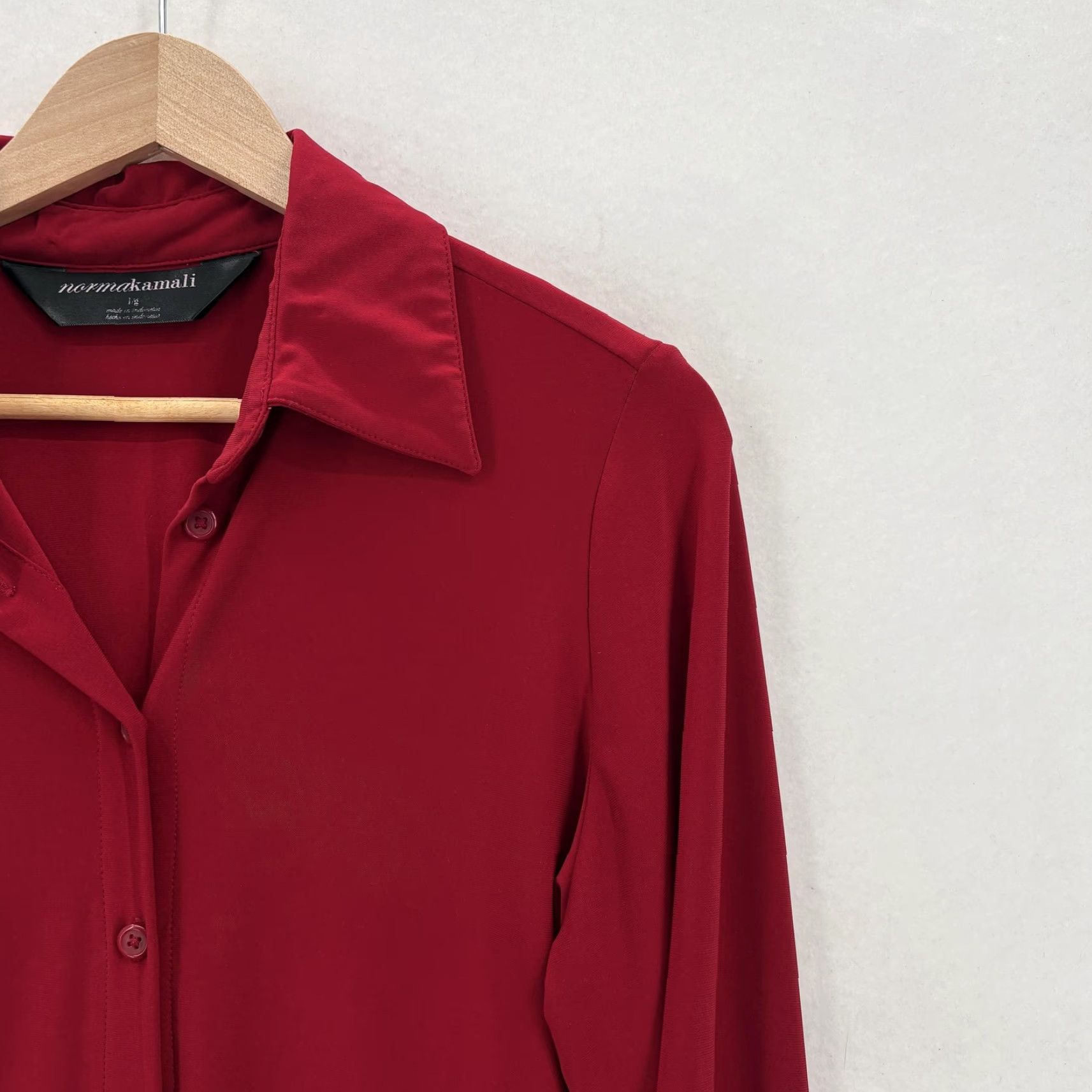 Norma Kamali Norma Kamali Button-Up Shirt Womens L Red Collared Long Sleeve Stretch Jersey Top Size L / US 10 / IT 46 - 2 Thumbnail
