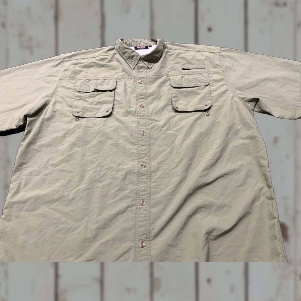 Vintage VICIOUS Button-Up Shirt Mens 2XL Green Short Sleeve Fishing Nylon Casual Pockets Size US XXL / EU 58 / 5 - 1 Thumbnail