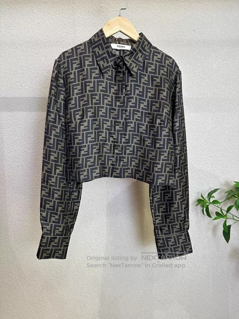 Fendi Fendi Brown Monogram Printed Silk Shirt Size XS / US 0-2 / IT 36-38 - 1 Thumbnail