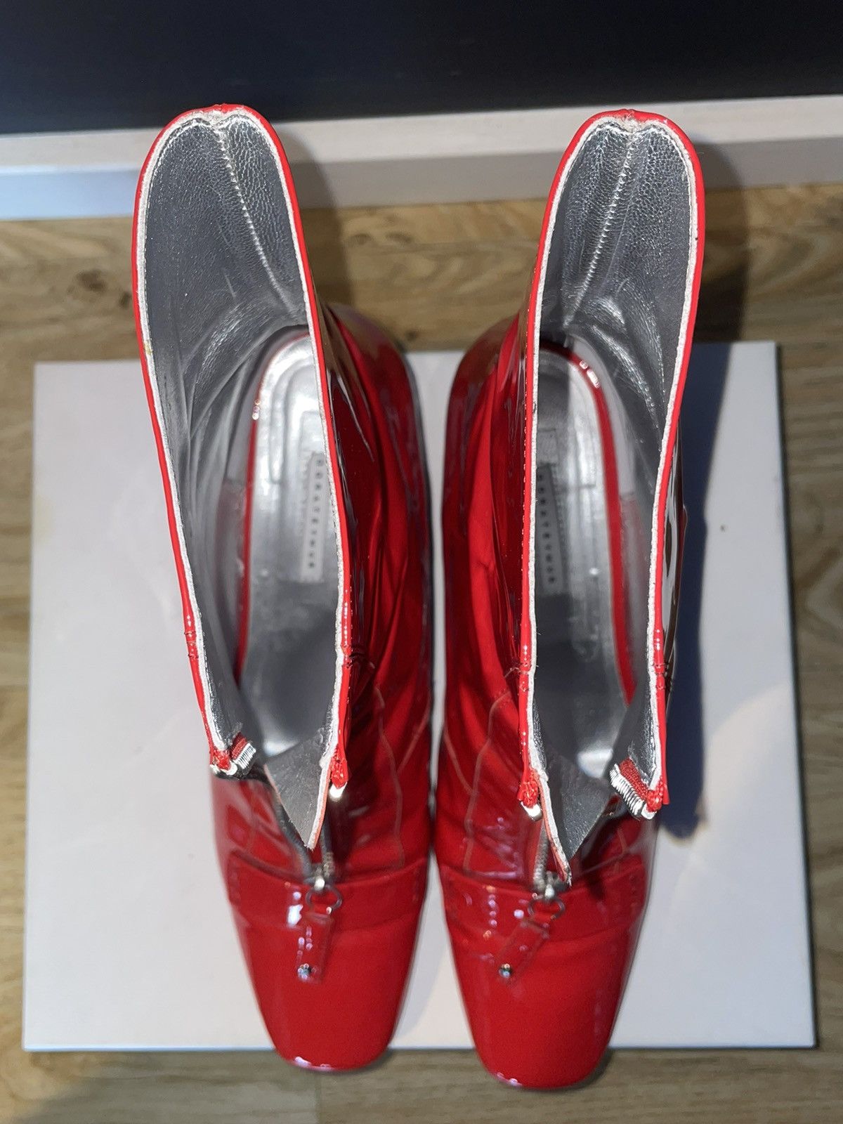 DORA TEYMUR DORATEYMUR Candy Apple Red Patent Leather Ankle Boot Size US 11 / IT 41 - 9 Thumbnail