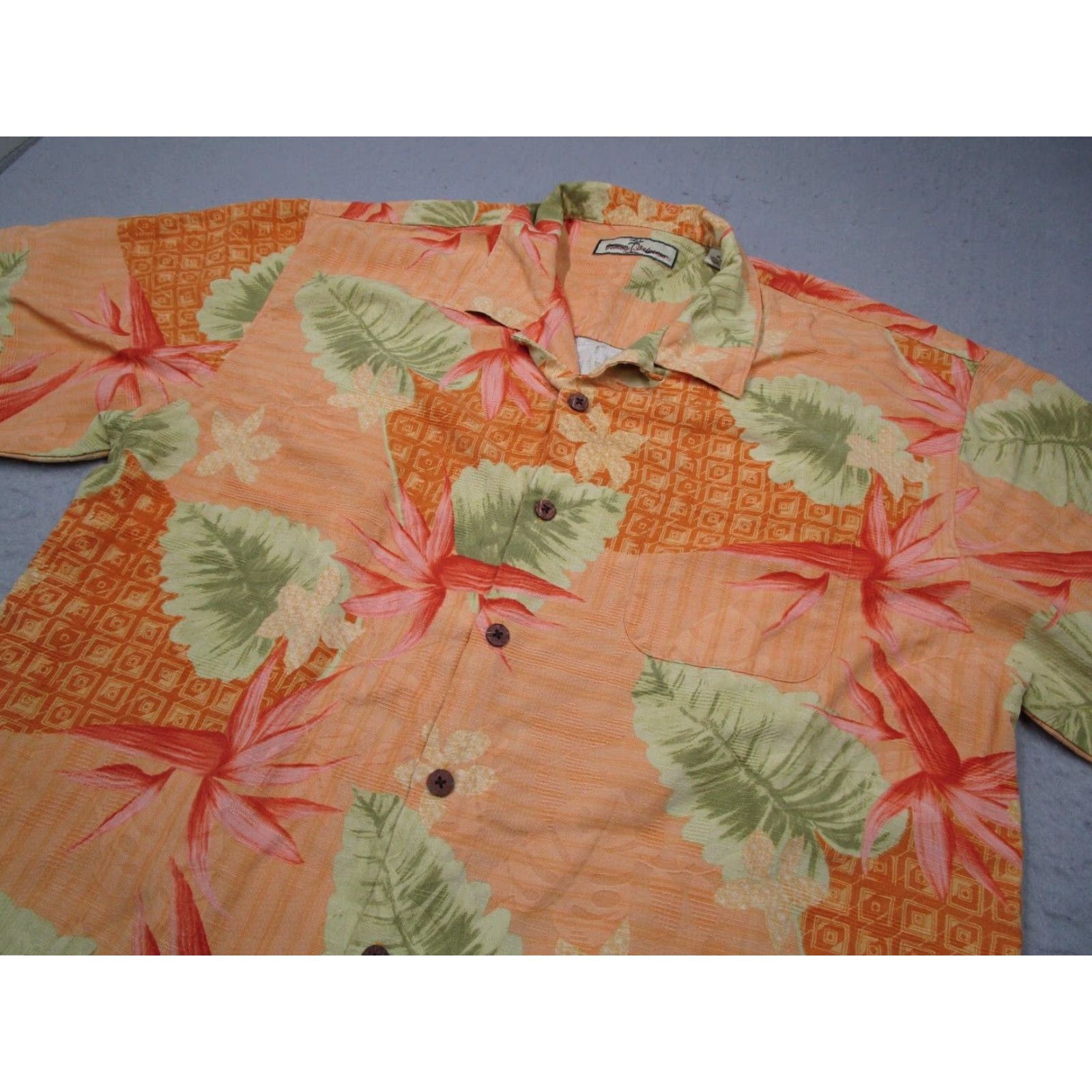 Tommy Bahama Tommy Bahama Shirt Mens Extra Large Orange Silk Button Up Hawaiian Abstract Tiki Size US XL / EU 56 / 4 - 2 Thumbnail