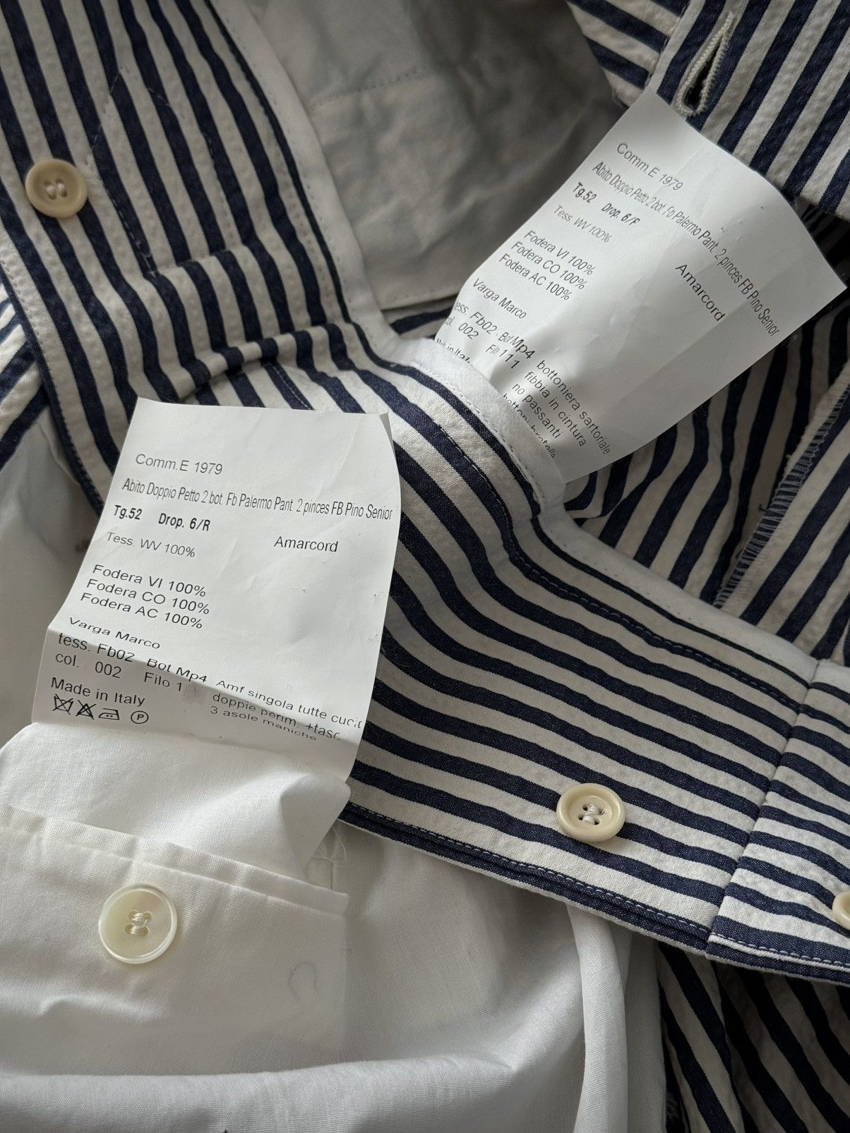 Designer Amarcord Bespoke Double Breasted Cotton Striped Suit Size 42R - 8 Thumbnail