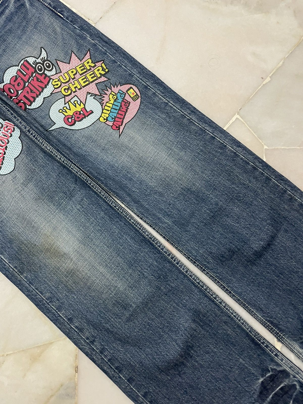 Japanese Brand 💥Sick💥Vintage Co&Lu Mudwash Super Cheere Print Denim Jeans Size US 31 - 8 Thumbnail