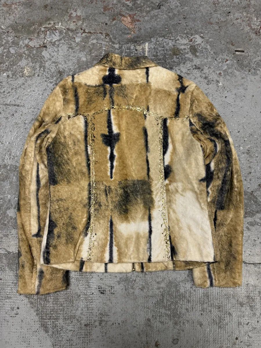 Vintage 2000s Faux Fur Beige & Blue Irregular Jacket Size XS / US 0-2 / IT 36-38 - 4 Thumbnail