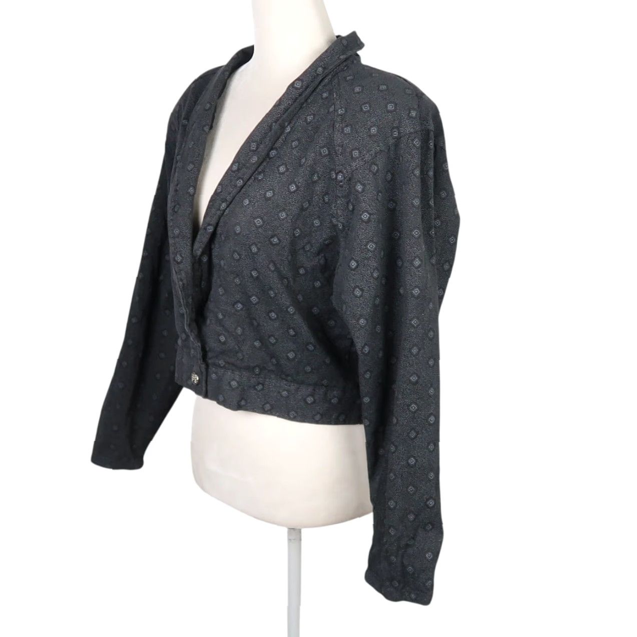 Vintage VINTAGE A. Byer Blazer Jacket Geometric Print Crop Dark Grey L Womens Short Length Button Closure 80s Size L / US 10 / IT 46 - 3 Thumbnail