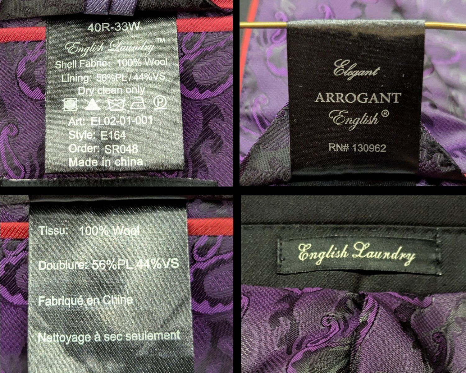 English Laundry English Laundry Double Breasted 4-Button Black Suit 40R NWT Size 40R - 8 Thumbnail
