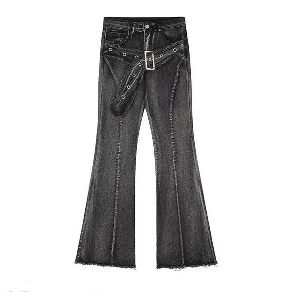 VIBE Black Micro Drag Micro Flare Belt Design Jeans Size US 32 / EU 48 - 6 Thumbnail