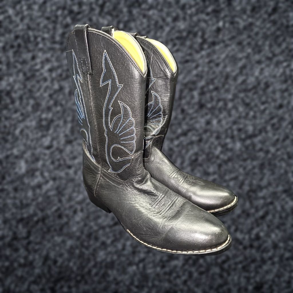 Vintage VINTAGE Masterson Boot Company RB2001Y Black With Blue Stitch Cowboy Western Boots Sz 6D Mens Leather Boots Size US 5 / EU 37 - 1 Thumbnail