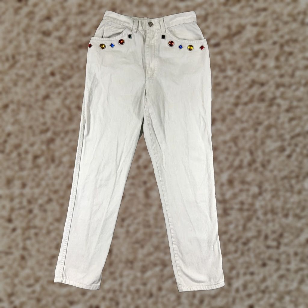 Vintage VINTAGE A Time For Us Jeans Womens 7 White Denim 24x26 Distressed 5-Pocket USA Cotton Regular High Rise Mens Womens Boys Girls Size 28" / US 6 / IT 42 - 1 Thumbnail