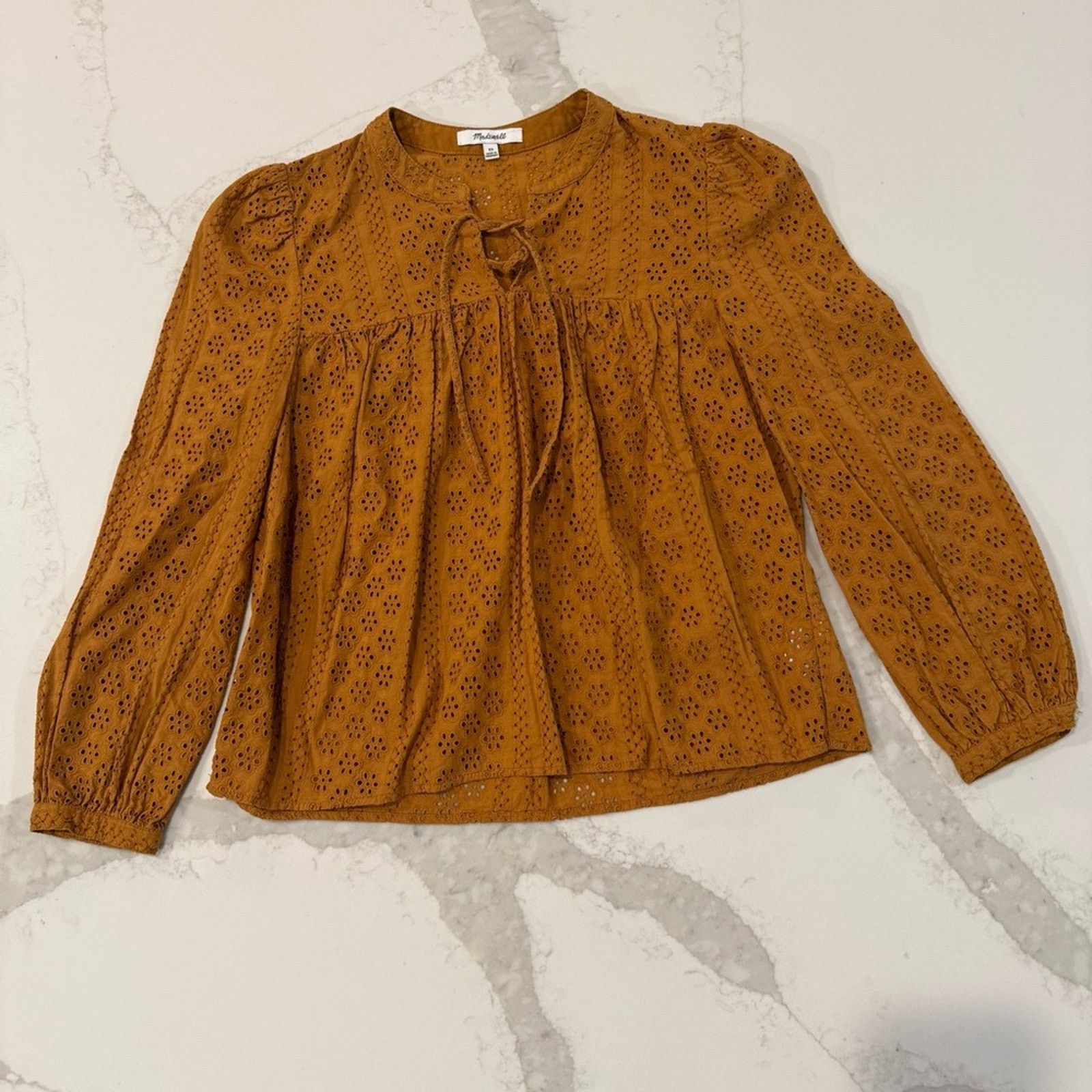 Madewell Madewell Eyelet Double Tie Peasant Top Womens XS Carrot Cake Size XS / US 0-2 / IT 36-38 - 1 Thumbnail