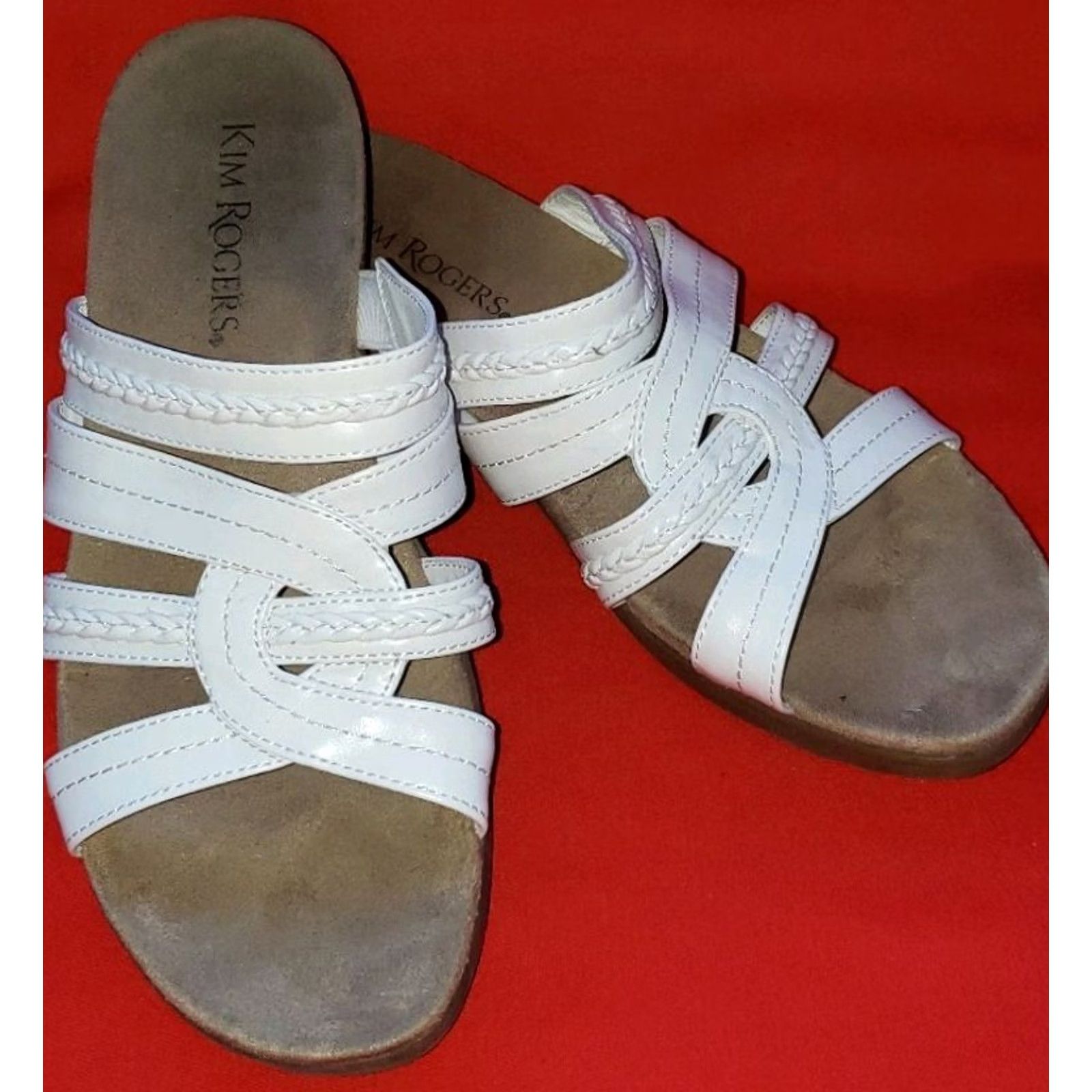 Vintage Kim Rogers Domina Women's Strappy Slide Sandal White 7.5M Wedge Heel Size US 8 / IT 38 - 2 Thumbnail