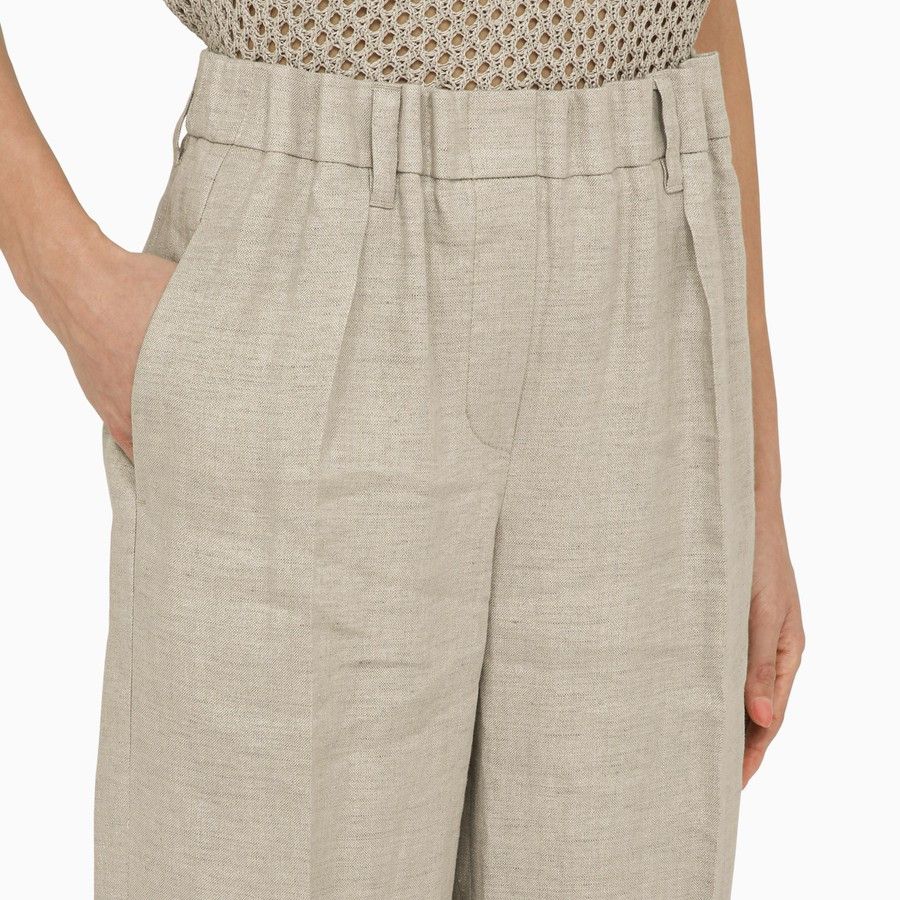 Brunello Cucinelli o1d2blof0824 Linen Wide Trousers in Light Gray Size 42" / US 20 - 5 Thumbnail