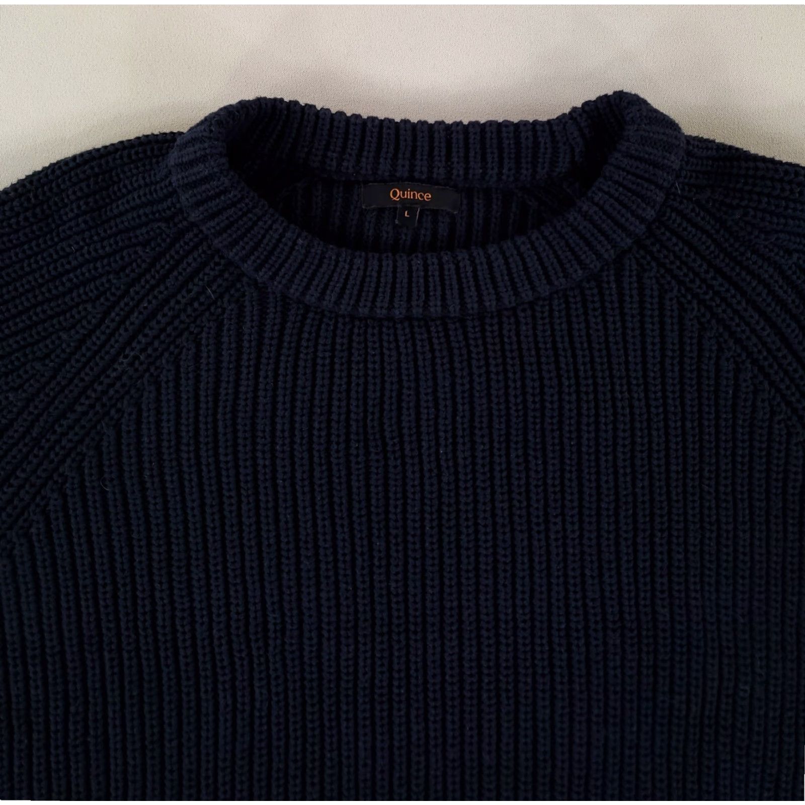 Quince Quince Sweater Cropped Heavy Cotton Knit Long Sleeve Blue Womens L Pullover Size L / US 10 / IT 46 - 3 Thumbnail