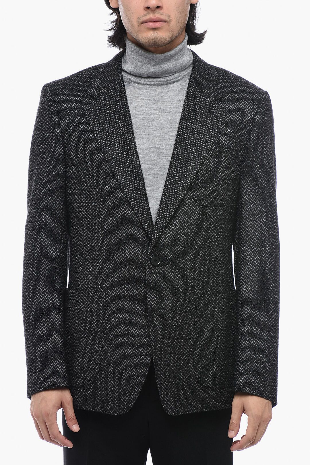 Dolce & Gabbana og1mm0825 Tailored Wool Herringbone Patterned Blazer in Grey Size US L / EU 52-54 / 3 - 1 Thumbnail