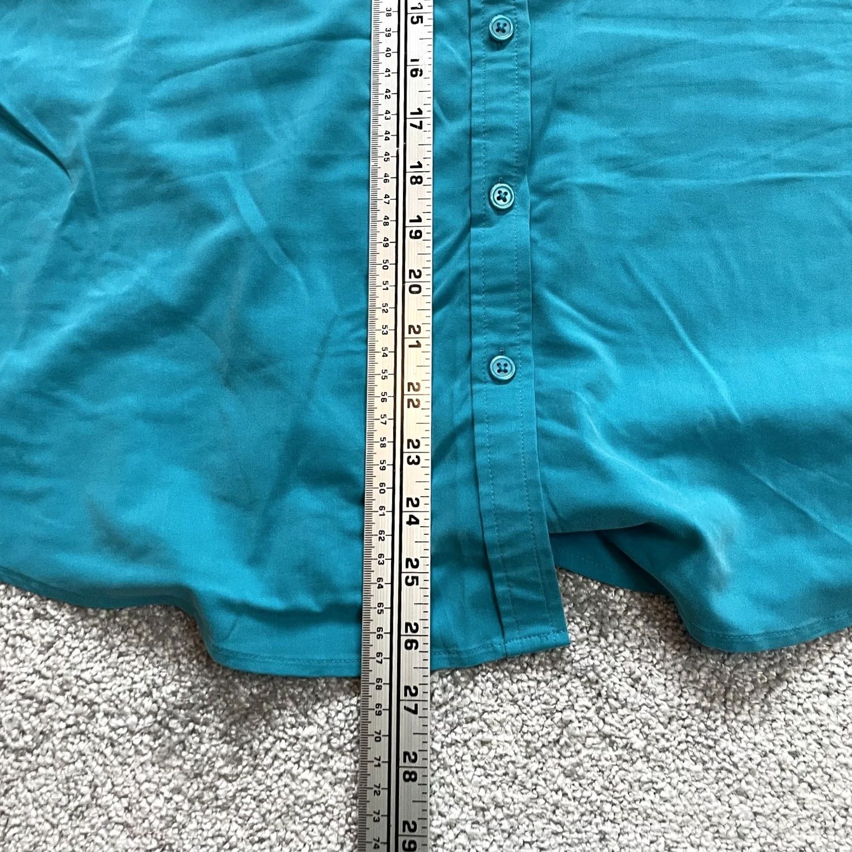 Vintage Chico's Button Up Blouse Shirt Womens 12 Teal Blue Casual Sleeve Collared Knit Modal Polyester Spandex Stars Pockets Vintage No Size XL / US 12-14 / IT 48-50 - 3 Thumbnail