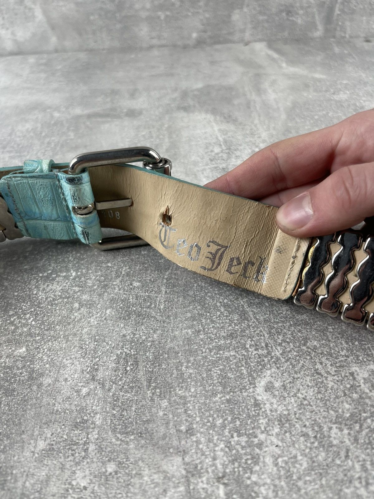 Vintage Y2K Leo Jeck Handcrafted Metal Mesh Leather Belt Turquoise Size ONE SIZE - 4 Thumbnail