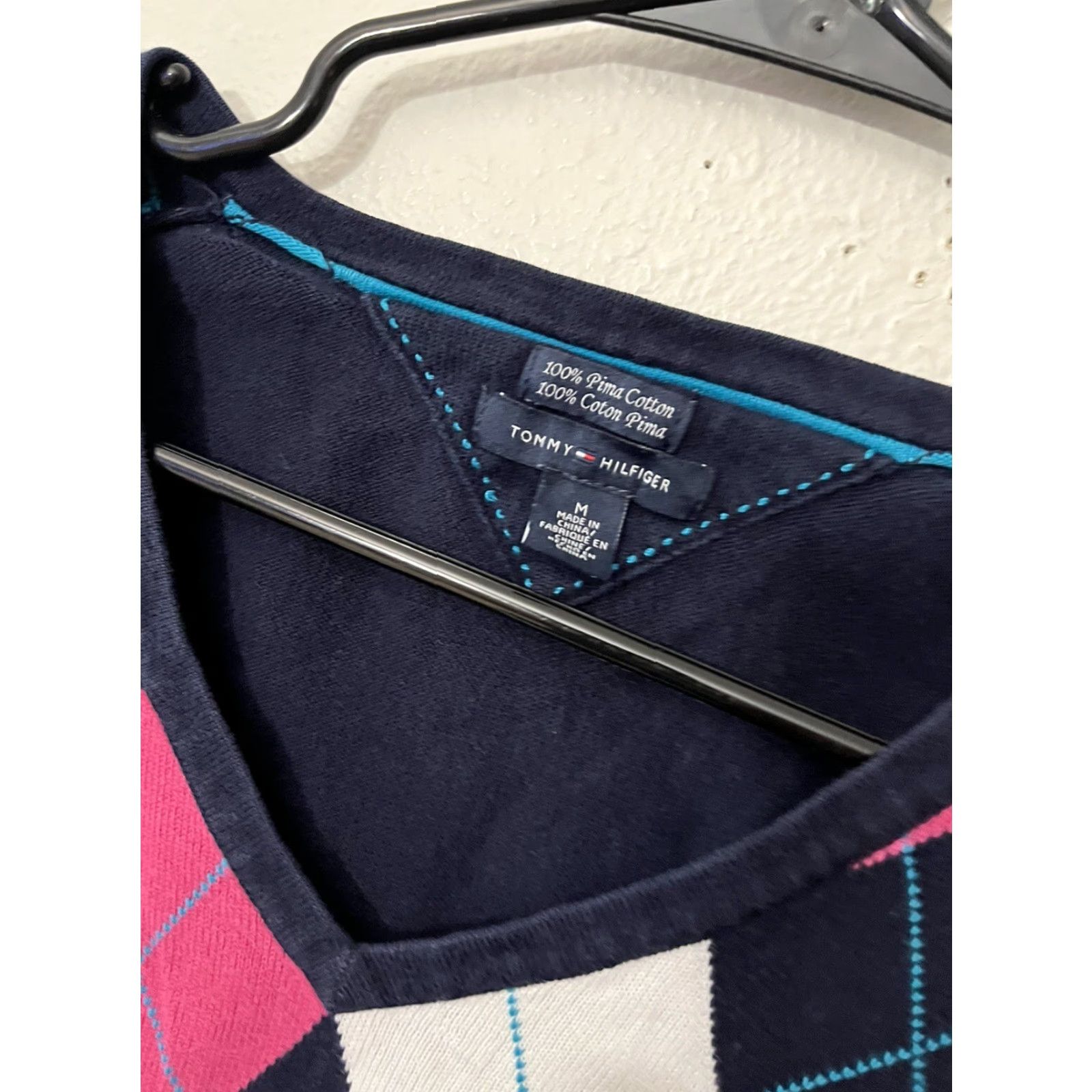 Tommy Hilfiger VINTAGE Tommy Hilfiger V-Neck Sweater Women Medium Navy Blue 100% Cotton Pullover M Size M / US 6-8 / IT 42-44 - 2 Thumbnail