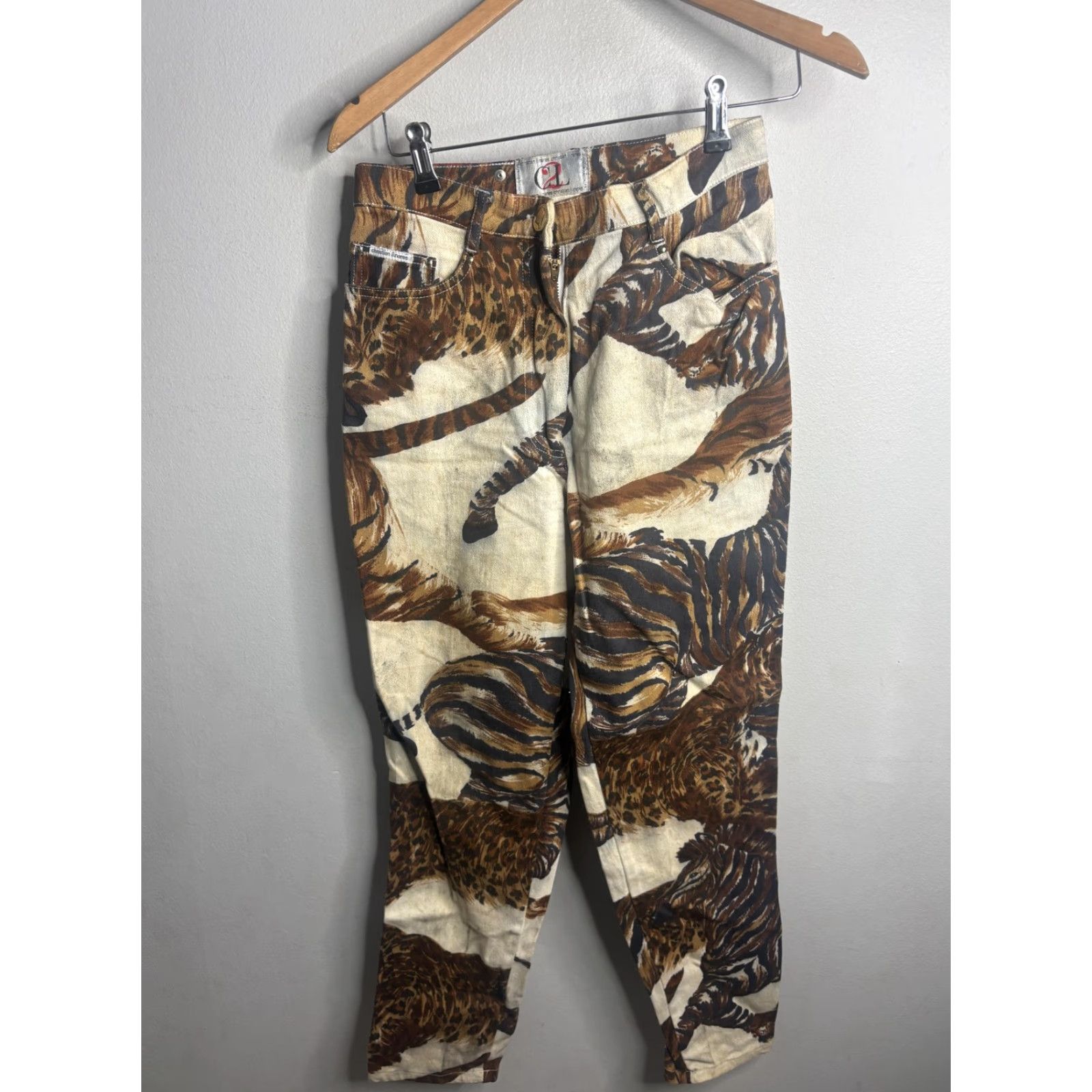 Vintage VINTAGE Christian Linares Jeans Womens 29 Brown Animal Print Straight Denim Zip 29x29 Size 29" - 4 Thumbnail