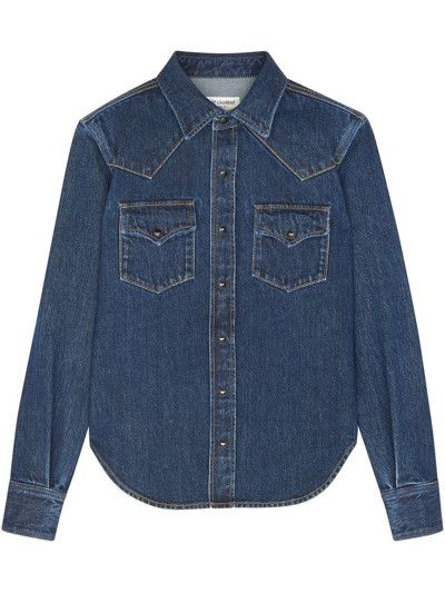Saint Laurent Paris o1s1wg111124 Western Shirt in Sea Denim in Deep Blue Size S / US 4 / IT 40 - 1 Thumbnail