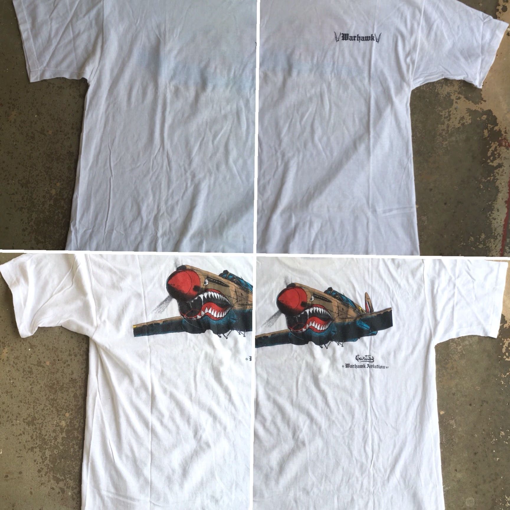 Vintage VINTAGE Belton Curtiss Warhawk Aviation 87 T-Shirt Made In USA XL 46 48 1980s 80s White Mens Short Sleeve Graphic Tee Size US XL / EU 56 / 4 - 7 Thumbnail