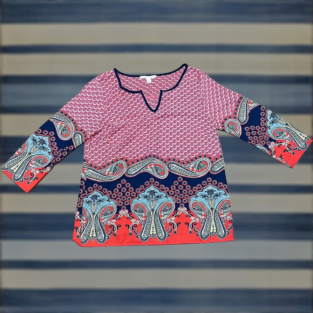Vintage Mi A Mi Blouse Long Sleeve Shirt Red & Blue Sz Medium Pullover USA Womens Geometric Pattern Size M / US 6-8 / IT 42-44 - 1 Thumbnail
