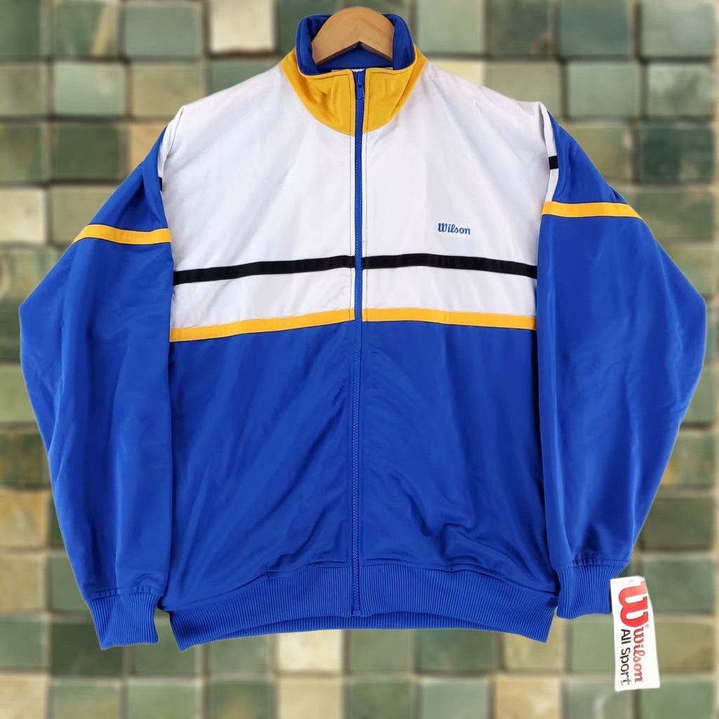 Wilson VINTAGE Wilson Track Jacket Mens L Blue White Yellow Black VTG 80s 90s NWT Size US L / EU 52-54 / 3 - 1 Thumbnail