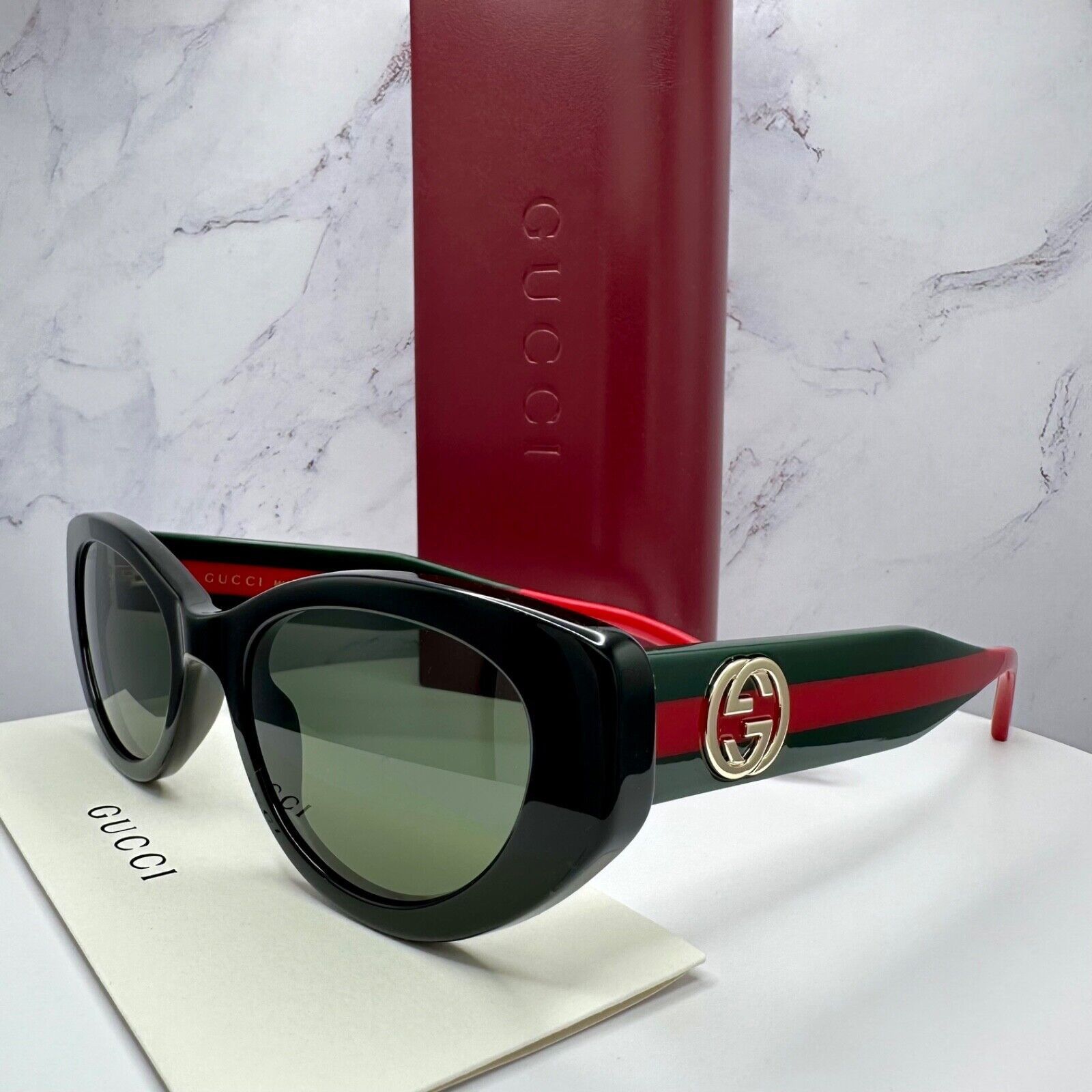 Designer Tom Ford Gucci Logo Oval Frame Sunglasses In Black GUCCI® BG