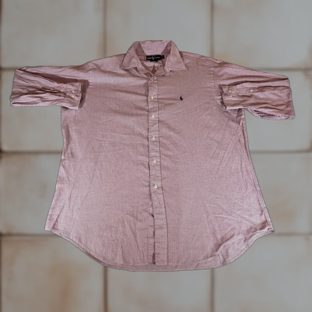 Ralph Lauren Ralph Lauren Dress Shirt Men XL Red Stripe Button-Down Collar 17 34/35 Classic Fit Yarmouth Poly Logo Size 46R - 1 Thumbnail