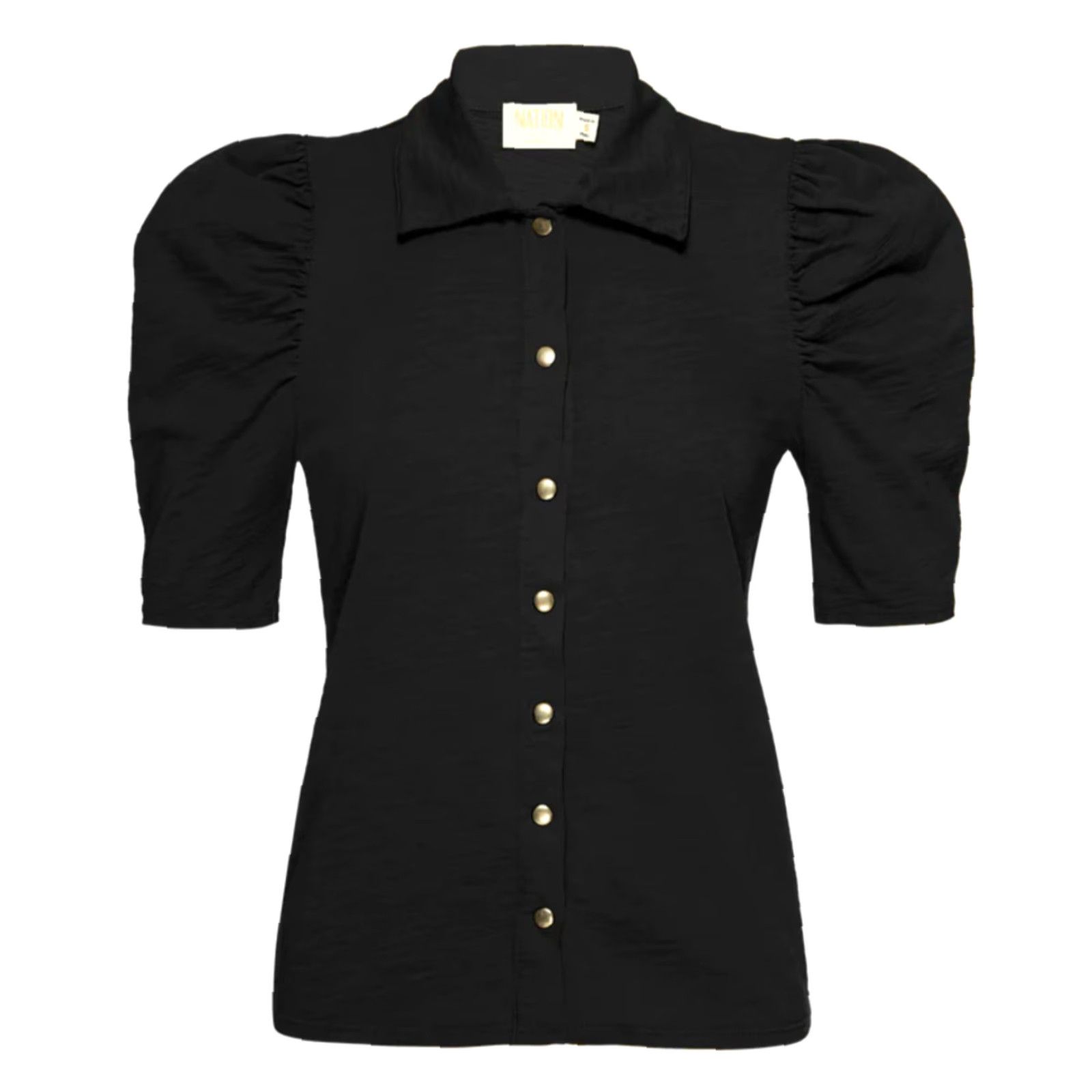 Nation LTD Nation Ltd Los Angeles Ennis Workshirt Blouse S Black Puff Sleeve Snap Front Women’s Size S / US 4 / IT 40 - 4 Thumbnail