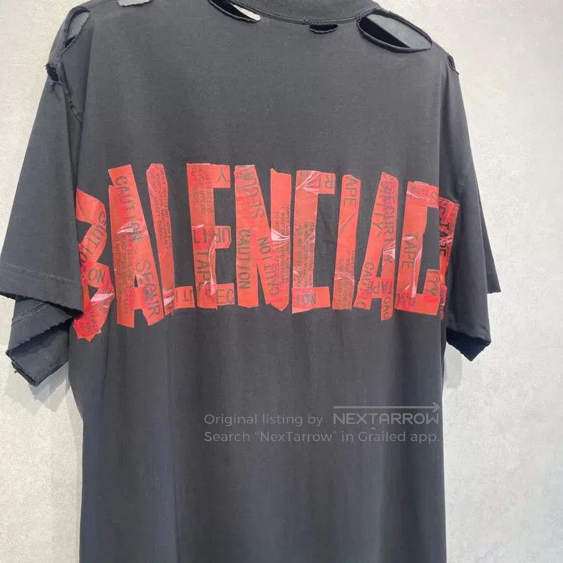 Balenciaga Balenciaga Red tape logo distressed short sleeve T-shirt Size US M / EU 48-50 / 2 - 3 Thumbnail