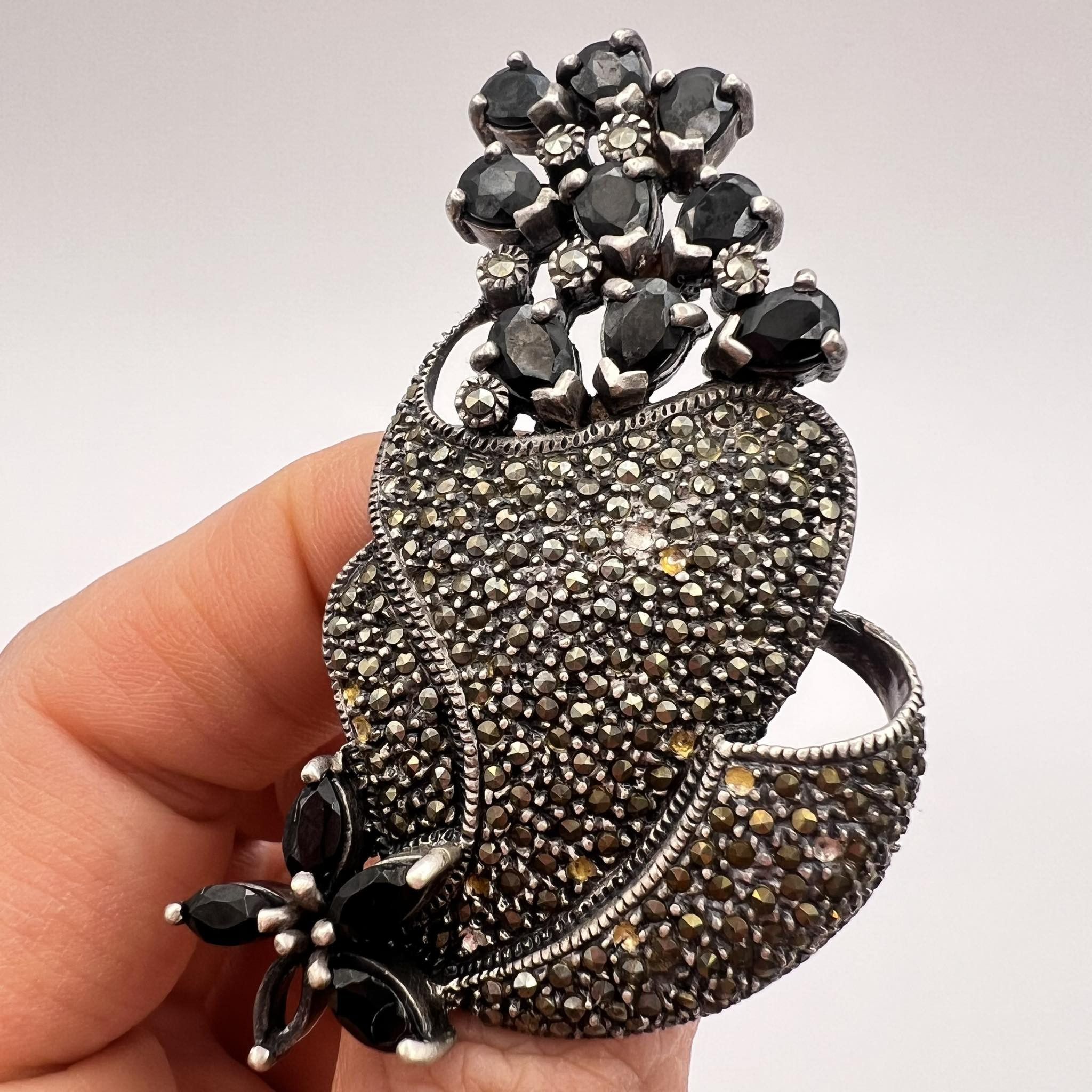 Vintage Sterling Silver 925 Pin Brooch Marcasite Signed