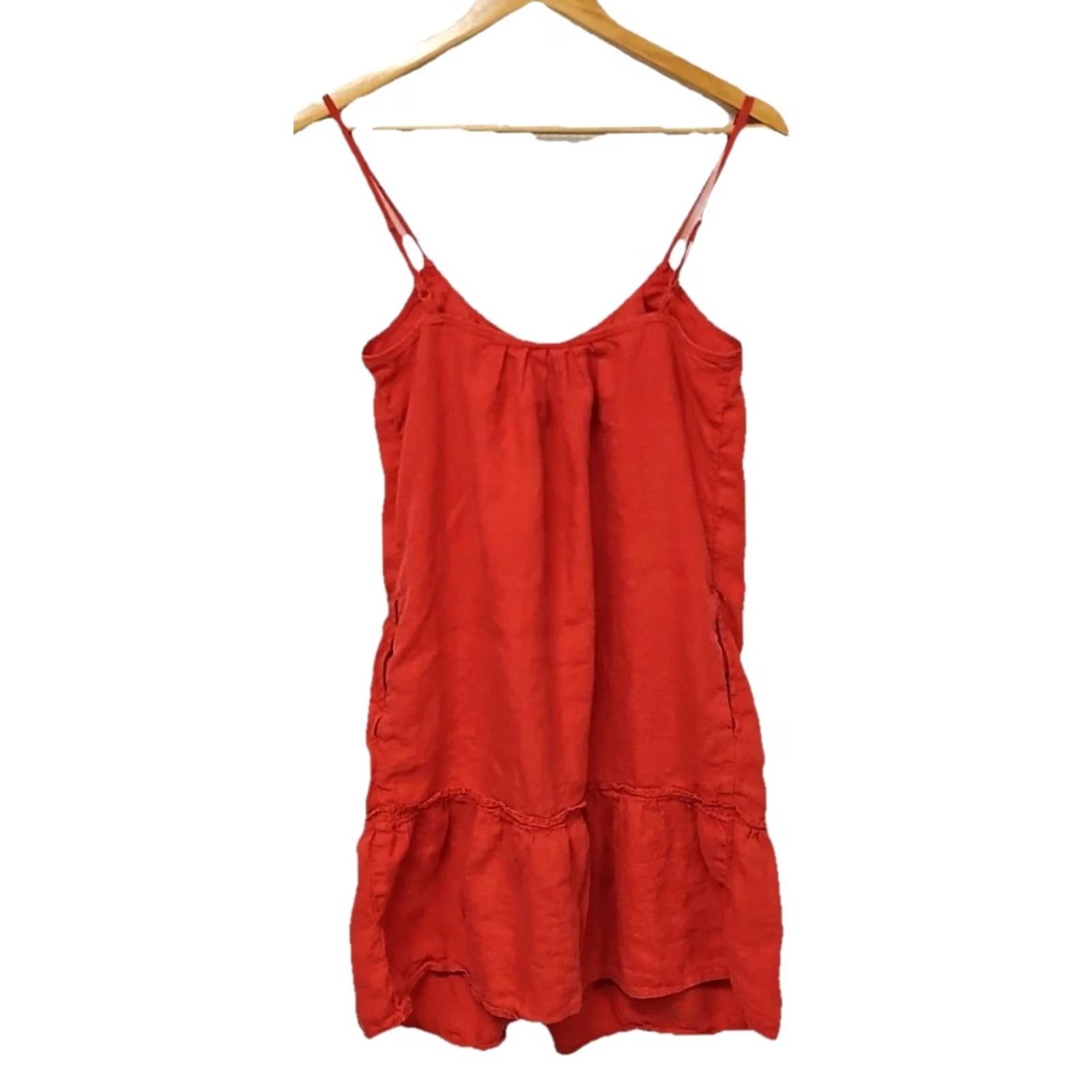 Gap VINTAGE? No. 100% Linen Red Spaghetti Strap Mini Dress Ruffle Hem Women S Gap Dress Sleeveless V-Neck Pullover Solid Red Spring Summer Women S Size S / US 4 / IT 40 - 5 Thumbnail