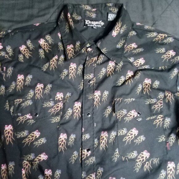 Dragonfly Vintage Dragonfly Flaming Dice Pearl Snap Button Shirt Size US XL / EU 56 / 4 - 1 Thumbnail
