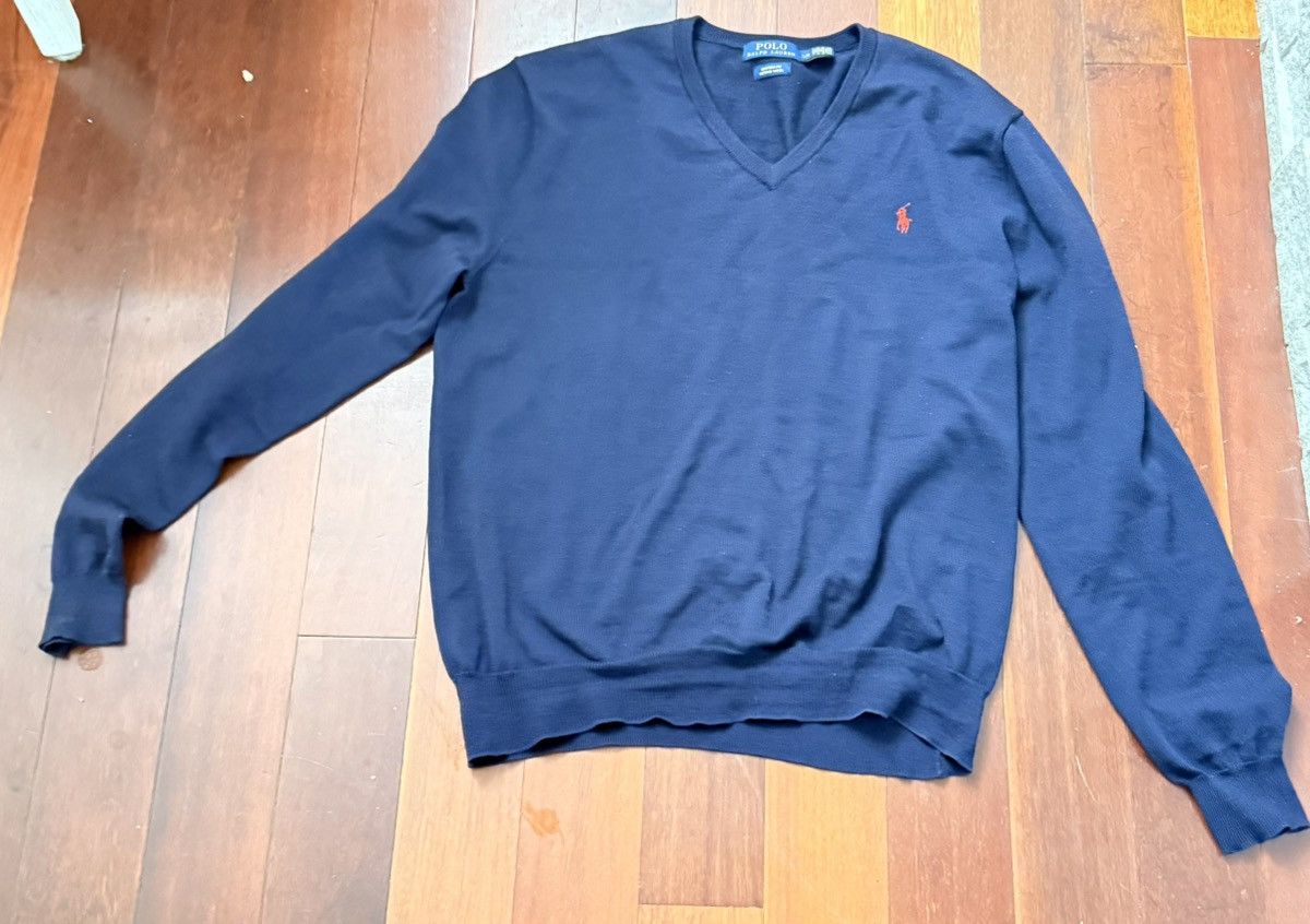 Polo Ralph Lauren Polo Ralph Lauren Men's V-Neck Cotton Sweater Navy Dark Blue Size US L / EU 52-54 / 3 - 1 Thumbnail