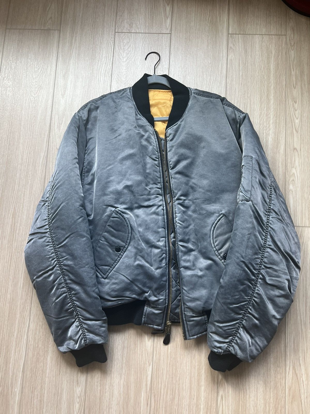 image of Vintage Oversized Bomber Washed Black, Men's (Size XL)