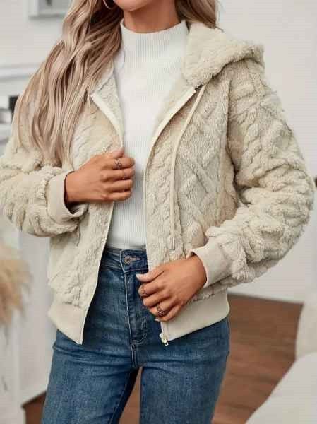Chicos Wonens Hooded Fluffy Coat Size M / US 6-8 / IT 42-44 - 1 Thumbnail