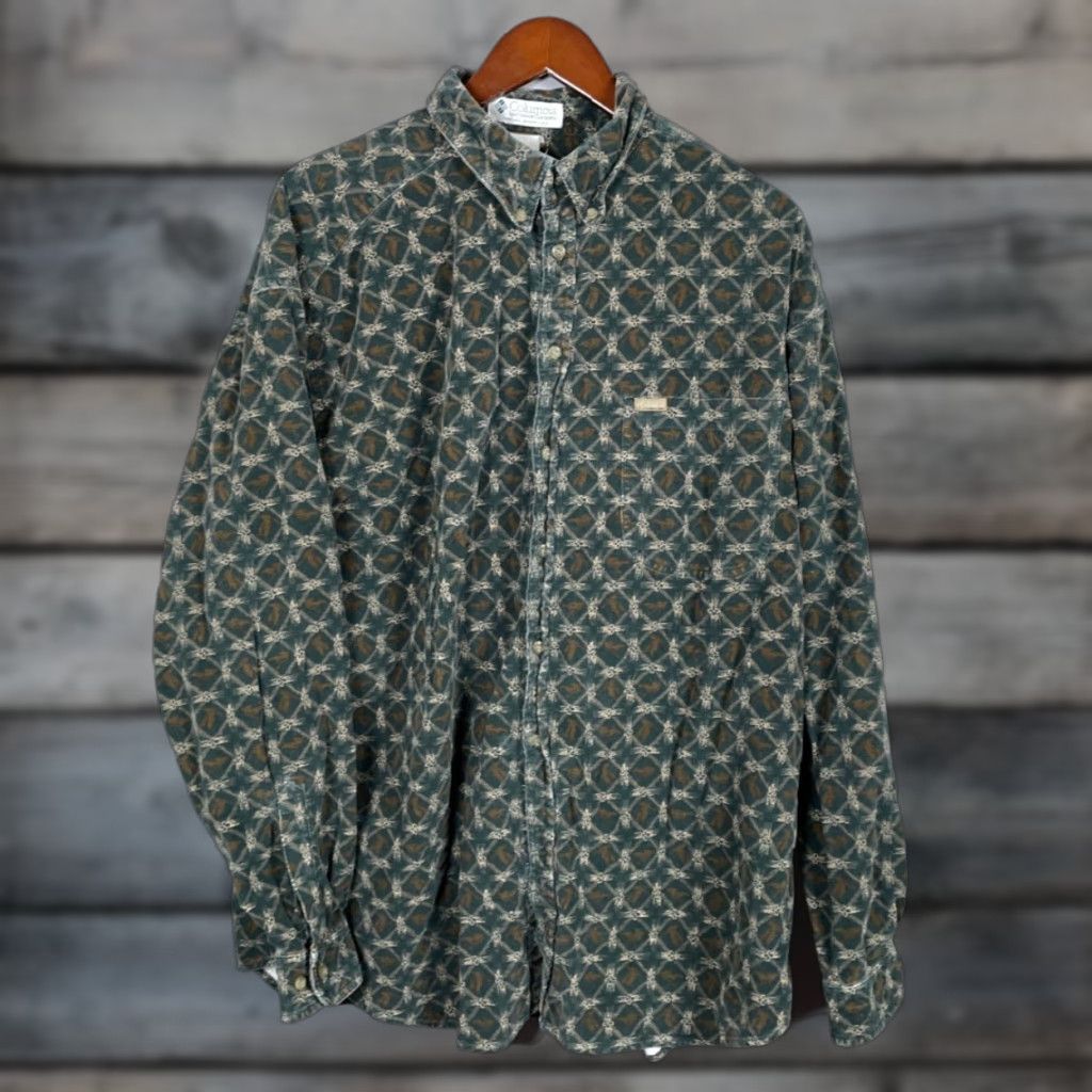 Etro VINTAGE Columbia Corduroy Geometric Pattern Shirt Adult XL Green 90s Retro Mens Size US XL / EU 56 / 4 - 1 Thumbnail
