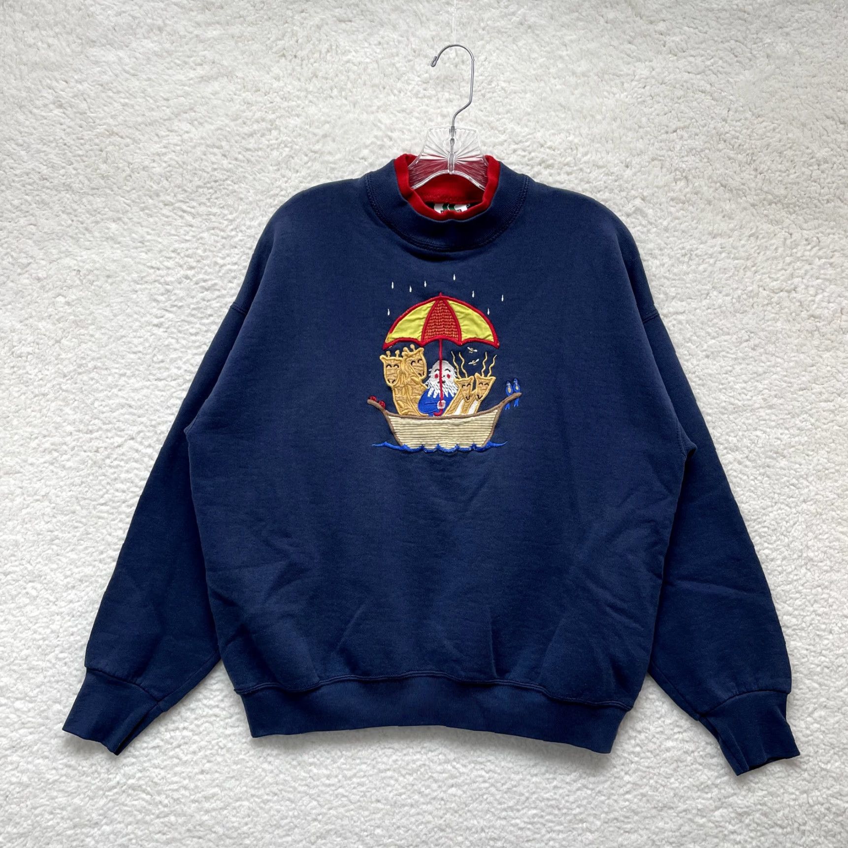 Noah VINTAGE Sweatshirt Large Noah Arc Christian Bible Embroidered Animal Grandma Blue 1990s Cotton Stitchery Studio Mens Girls Size L / US 10 / IT 46 - 2 Thumbnail