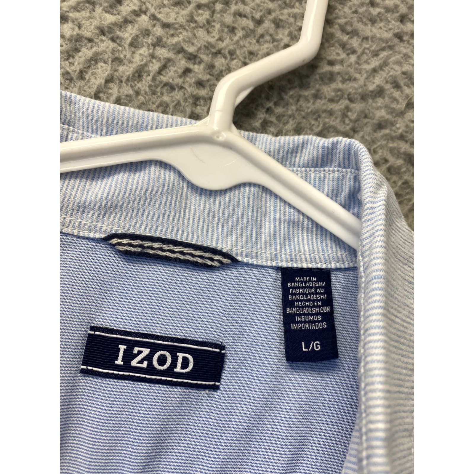 Izod IZOD Button-Up Shirt Mens Large Light Blue Striped Short Sleeve Classic Relaxed Fit Size US L / EU 52-54 / 3 - 4 Thumbnail