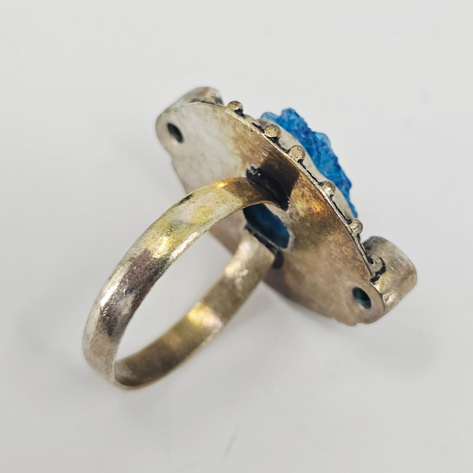 Handmade Blue Solar Quartz Gemstone Oxidized Silver Plated Ring 11.5 Size ONE SIZE - 3 Thumbnail