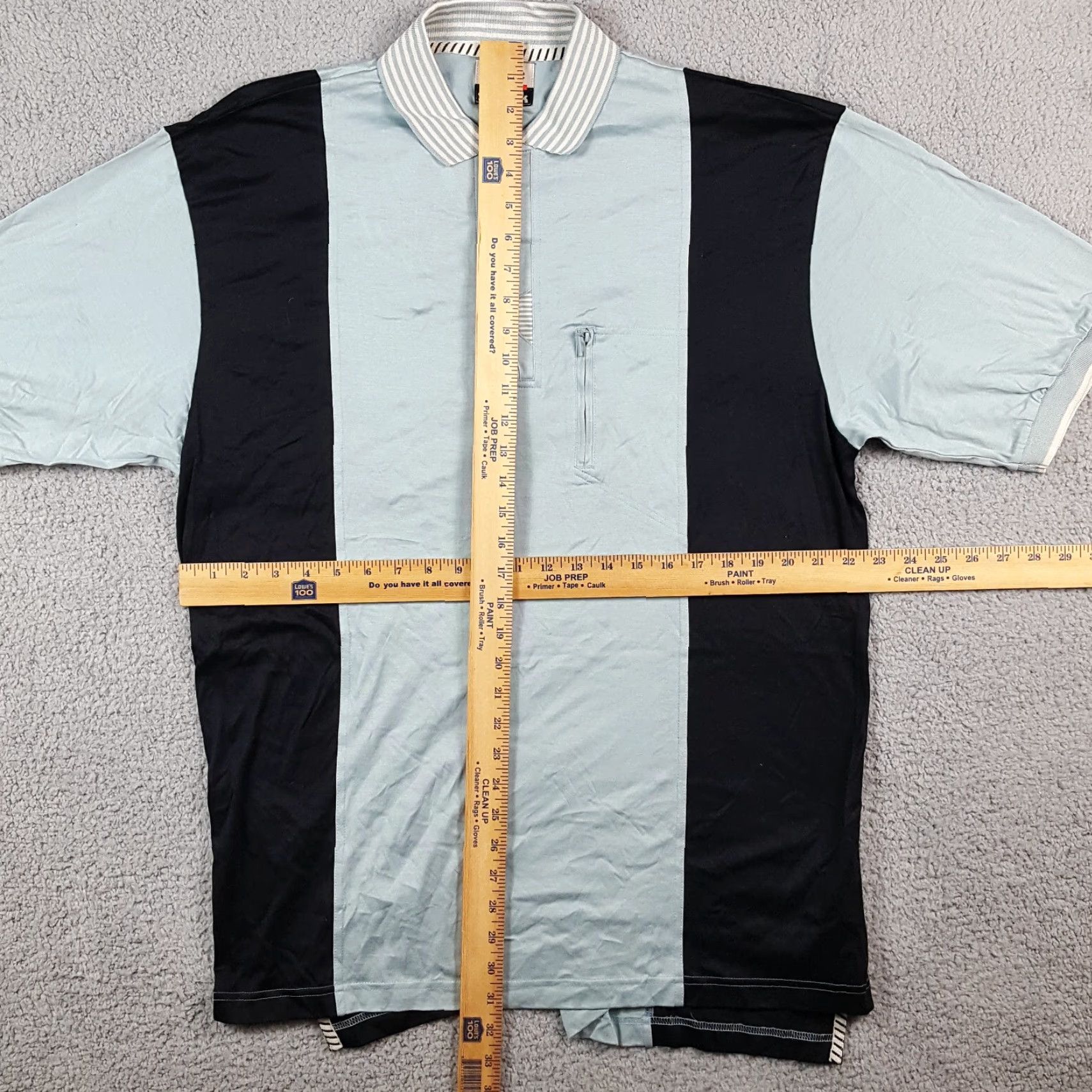 Vintage VINTAGE Jamie Sadock Blue & Black Striped Polo Shirt Men's Large Short Sleeve Button Collar 90s Preppy Casual Size 42R - 8 Thumbnail