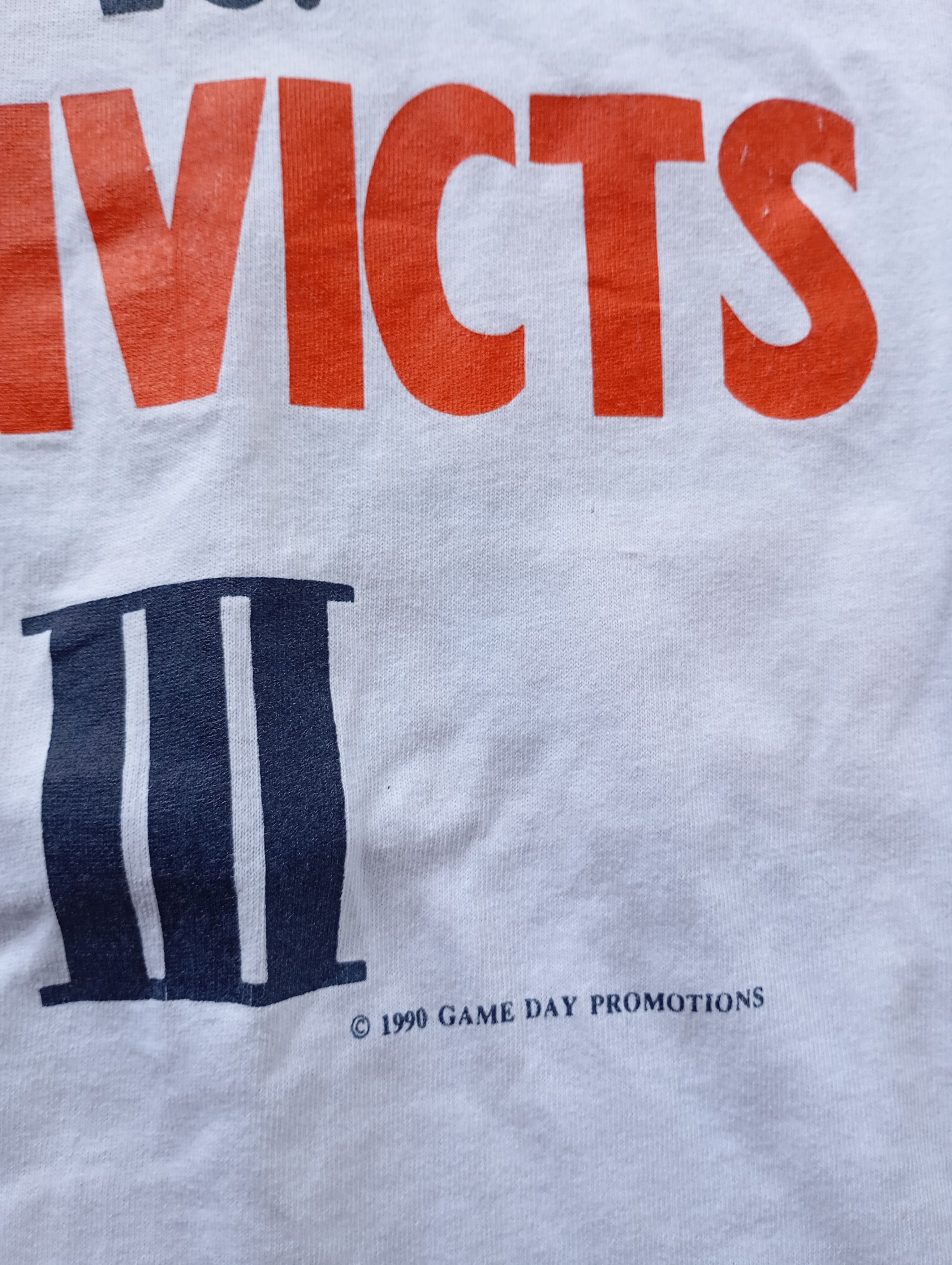 Vintage Vintage 1990 Miami/Notre Dame Catholics vs Convicts t-shirt Size US L / EU 52-54 / 3 - 5 Thumbnail