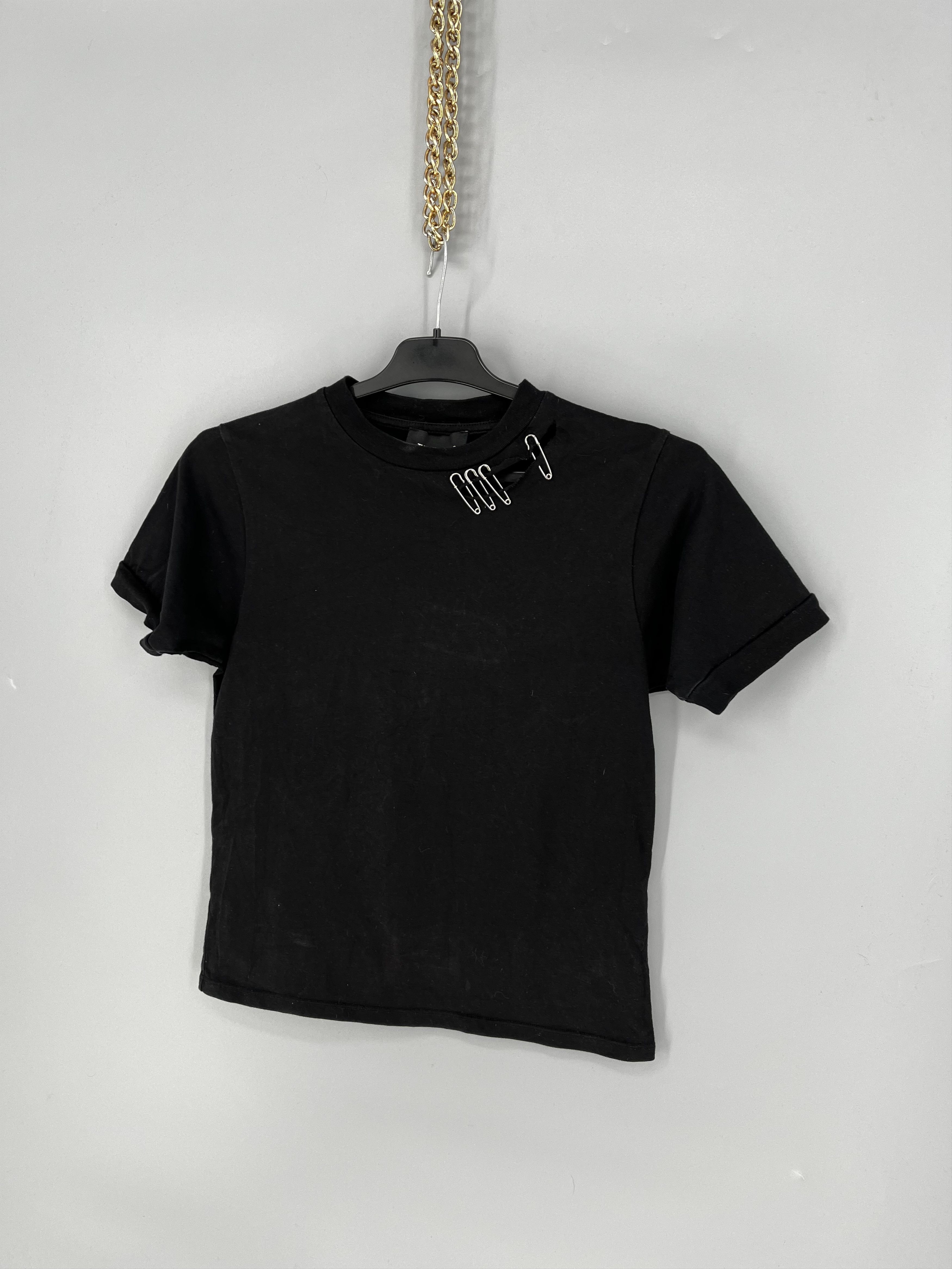 Vintage The Kooples Shirt Woman's Small Black Cotton Crew Neck Short Size S / US 4 / IT 40 - 3 Thumbnail