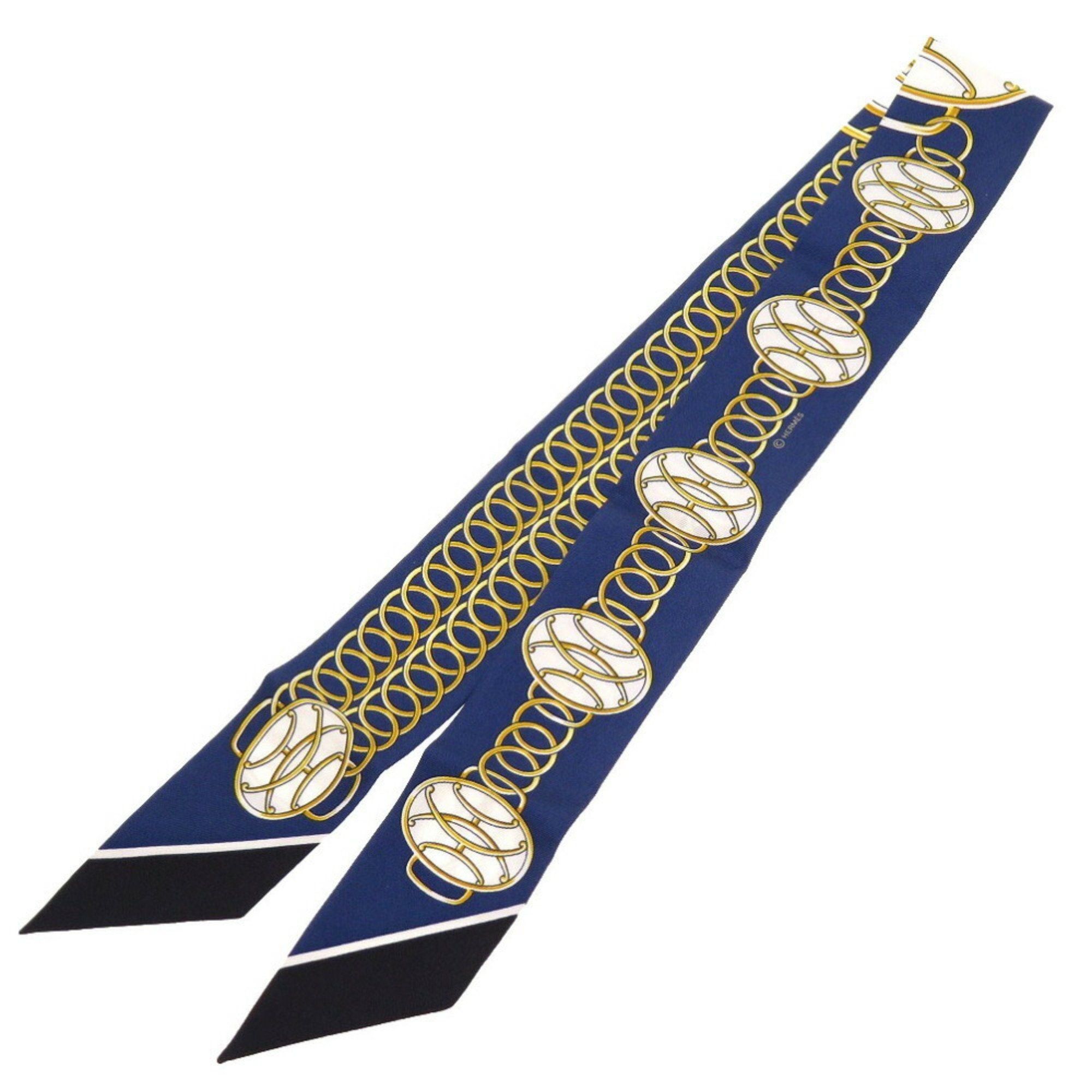 image of Hermes Lift Profile Lift Profile Scarf Muffler Silk Navy Blue in Black, Women's