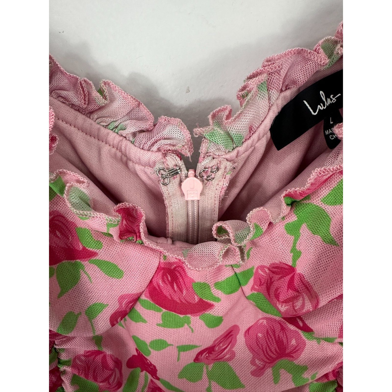 Lulus Lulus Pink Floral Mesh Ruched Bodysuit Large Coquette Size L / US 10 / IT 46 - 5 Thumbnail