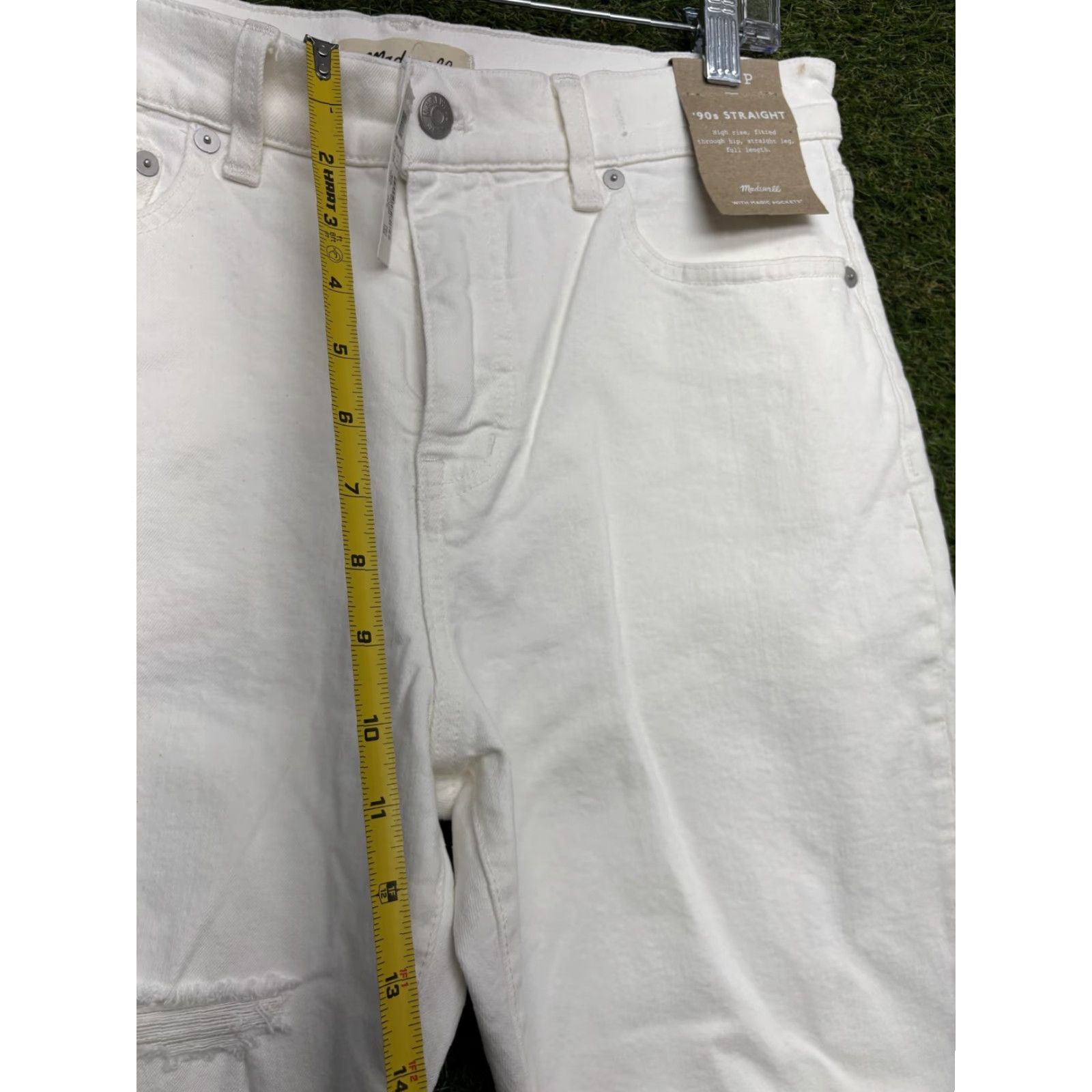 Madewell VINTAGE Madewell Jeans Womens 29 P 90s Straight High Rise Distressed White Denim Petite Women Jeans Size 29" - 7 Thumbnail