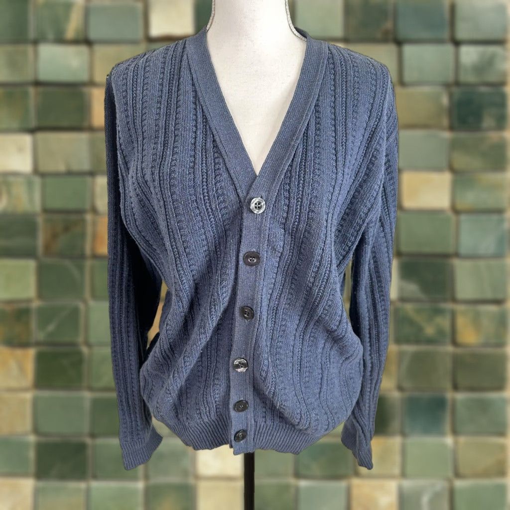 Vintage VINTAGE Fisherman Knit Cardigan Sweater Women’s Small S Blue Solid Cable-Knit Button Down Open Knit Regular Womens Ladies Size S / US 4 / IT 40 - 1 Thumbnail